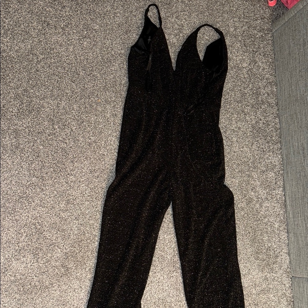 Donna Morgan Black V-Neck Jumpsuit with Thin Straps